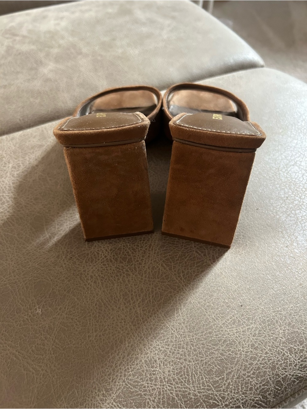 Express Women's Brown Suede Block Heel Slide Sandals - Picture 4 of 6